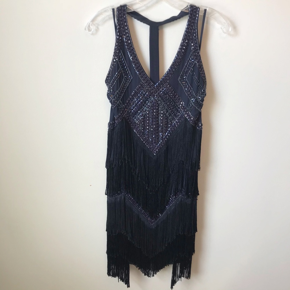 NWT Haute Hippie Beaded Fringe Dress in Size Small - Navy